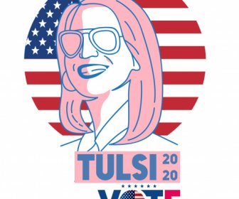 2020 Usa Plantilla De Elección Dibujado A Mano Mujer Retrato Bandera Bosquejo