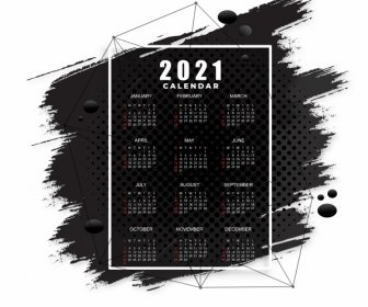 2021カレンダーテンプレート黒白グランジ装飾