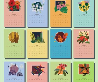 2021 календарный шаблон ботанических растений декор