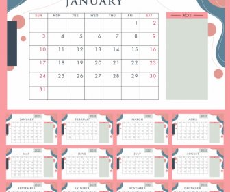 Szablon Kalendarza 2021 Jasny Kolorowy Klasyczny Płaski Wystrój