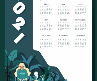 2021 Template Kalender Gaya Hidup Tenang Sketsa Kartun Desain