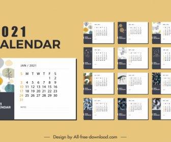 2021 Template Kalender Klasik Dekorasi Cerah Tanaman Tema