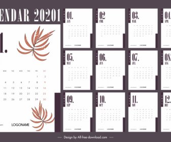 2021 Calendar Template Classic Bright White Leaf Decor
