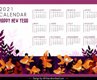 2021 Calendar Template Classic Goldfish Decor