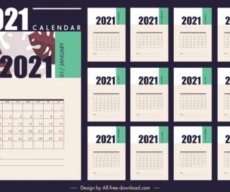 2021 Calendar Template Classical Flat Plain Leaf Decor