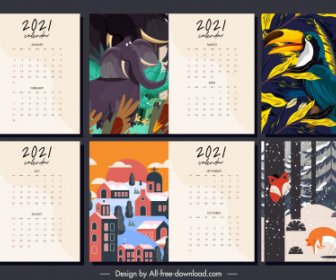 Template Kalender 2021 Warna-warni Tema Dekorasi Klasik Hidup