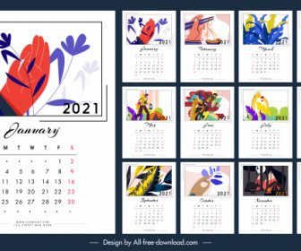 2021 Plantilla De Calendario Coloridos Temas Clásicos De La Vida De La Decoración