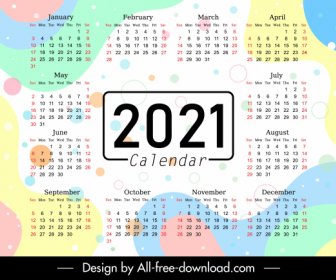 2021 Template Kalender Warna-warni Dekorasi Abstrak Datar