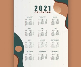 2021 قالب التقويم الملونة الرجعية دائرة منحنيات تصميم