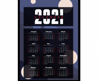 2021 Calendar Template Dark Blurred Abstract Decor
