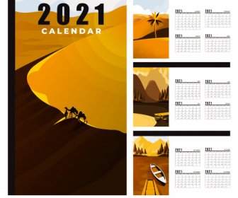 2021 Calendar Template Desert Lake River Scenes Decor