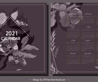 2021 Calendario Modello Elegante Botanica Arredamento Scuro Classico