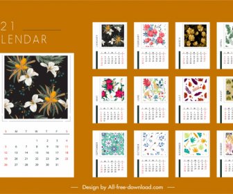 Plantilla De Calendario 2021 Elegante Decoración De Plantas De Temporada