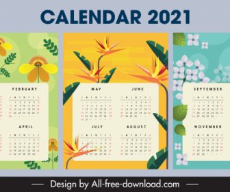 2021 قالب التقويم الأزهار ديكور النبات