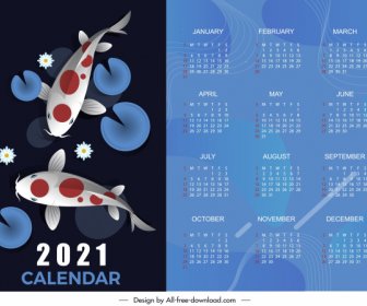 2021 قالب التقويم كوي ديكور الأسماك