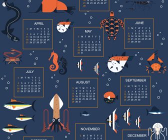 2021 Calendario Modello Creature Marine Arredamento Design Scuro