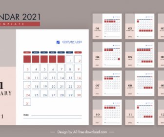 2021 Plantilla De Calendario Moder Decoración Plana Simple Brillante