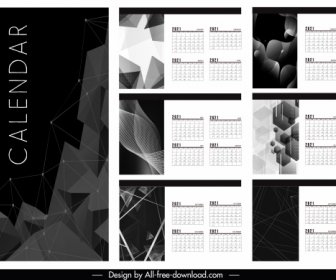 2021 Calendar Template Modern Black White Abstract