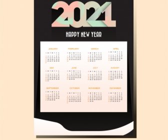 Plantilla De Calendario 2021 Decoración Moderna De Contraste Liso