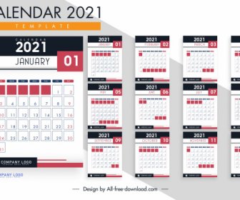 Plantilla De Calendario 2021 Moderna Decoración De Contraste Simple