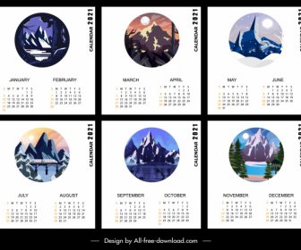 2021 Calendar Template Mountain Scenery Theme