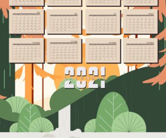 2021 日历模板天然森林元素装饰