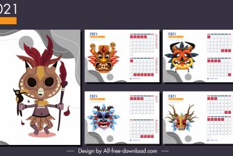 2021 календарный шаблон племени маски декора