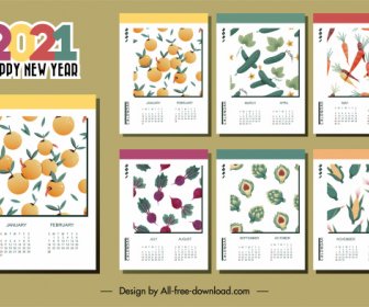2021 Calendar Template Vegetables Fruits Theme
