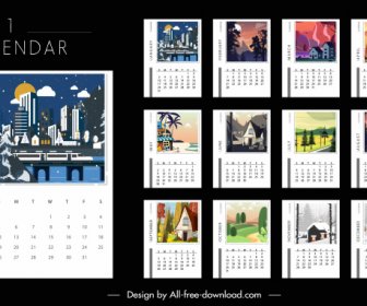 2021 Calendar Templates Landscape Decor Colorful Design