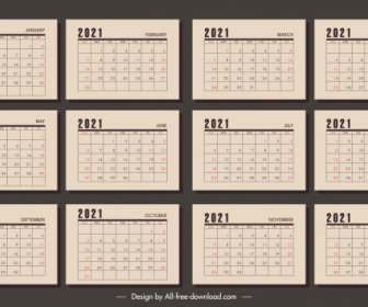 2021 Template Kalender Retro Dekorasi Polos Coklat