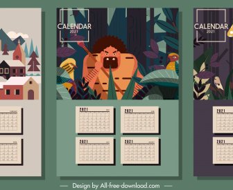 2021 Calendar Templates Village Jungle Elements Decor