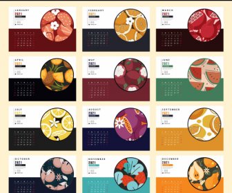 2021 Kalender Kalender Warna-warni Dekorasi Buah Datar