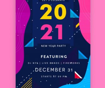 2021 년 새해 파티 포스터 다채로운 기하학적 장식