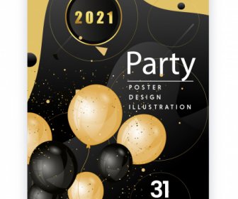 2021 party poster elegant black golden balloons