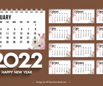 2022 calendar blooming flowers decor template