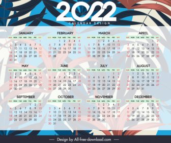 2022 calendar template blurred forest leaves decor