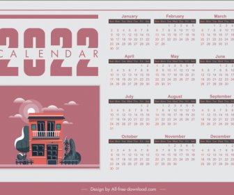 2022 Calendar Template Bright Classic House Sketch