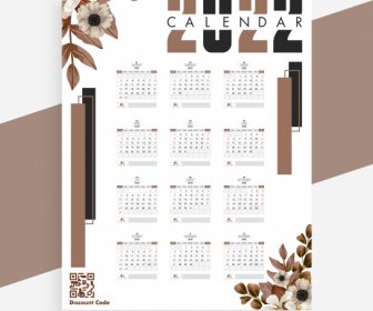 2022 Calendar Template Bright Elegant Classic Botany Decor