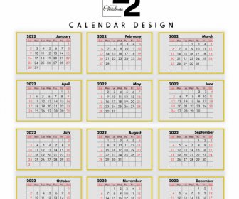 2022 Calendar Template Bright Flat Classic Layout