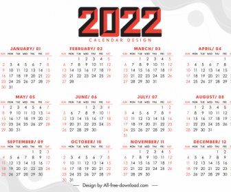 2022 Calendar Template Bright Flat Plain Decor