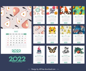 2022 Calendar Template Colorful Classic Nature Elements Decor