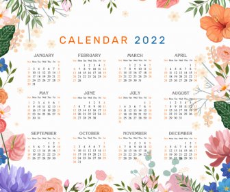 Modelo De Calendário 2022 Colorido Elegante Decoração Botânica Clássica