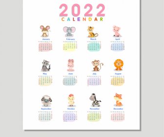 2022 Modelo Calendário Desenho De Animais Bonitos