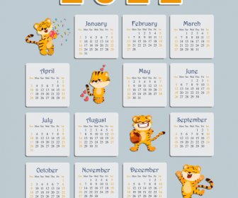 2022 Calendar Template Cute Baby Tigers Decor