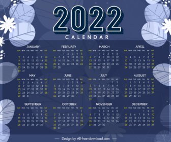 2022カレンダーテンプレート暗い自然要素の装飾