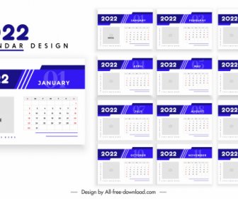 2022 Calendar Template Elegant Bright Blue White Plain