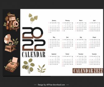 2022 Calendar Template Elegant Classic Devices Sketch