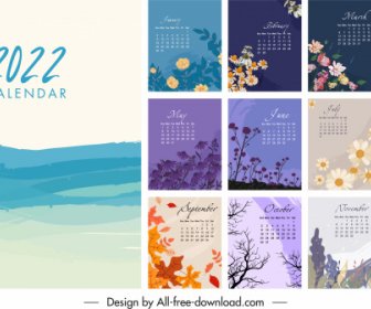 2022 шаблон календаря элегантные классические элементы природы декор