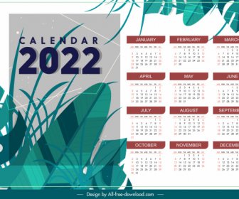 Modelo De Calendário 2022 Elegante Decoração De Folhas Clássicas