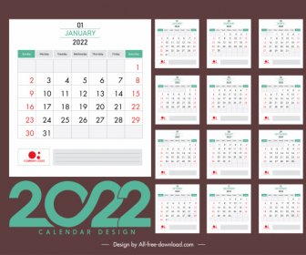 Plantilla De Calendario 2022 Elegante Contraste Clásico Llano